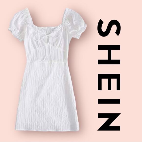 Shein Frill Trim Tie Front Crinkle Dress White Size Small (4) - Picture 1 of 13